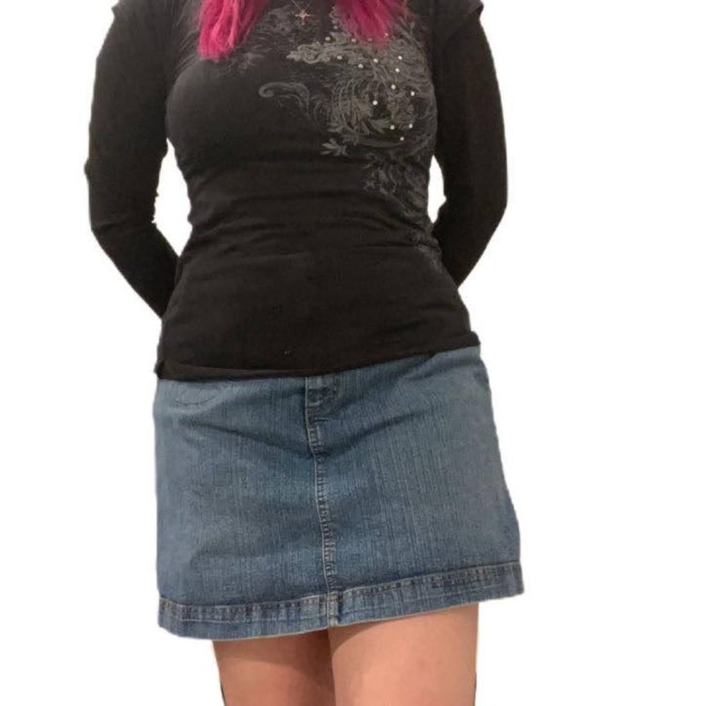 st johns bay size 14 stretch baby blue denim skirt true y2k